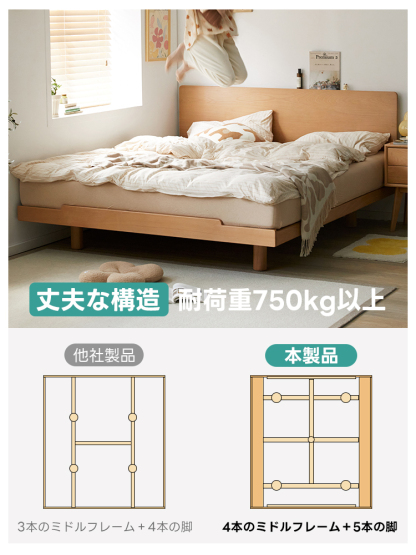 シンプルブナ材コンフォートベッドフレーム