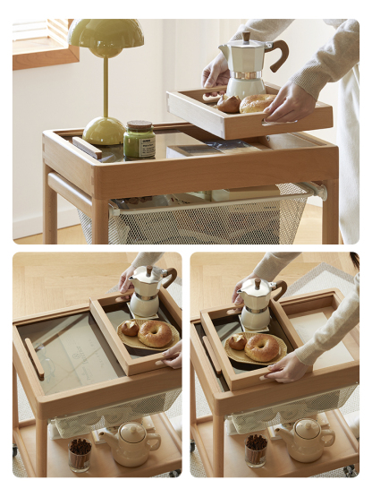天然木製ワゴンテーブル