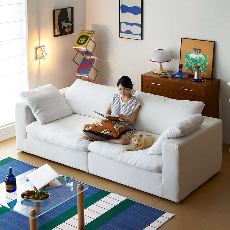 天然コットンリネンゆったりソファ