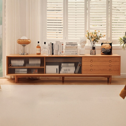 チェリー材 天然木大容量テレビキャビネット