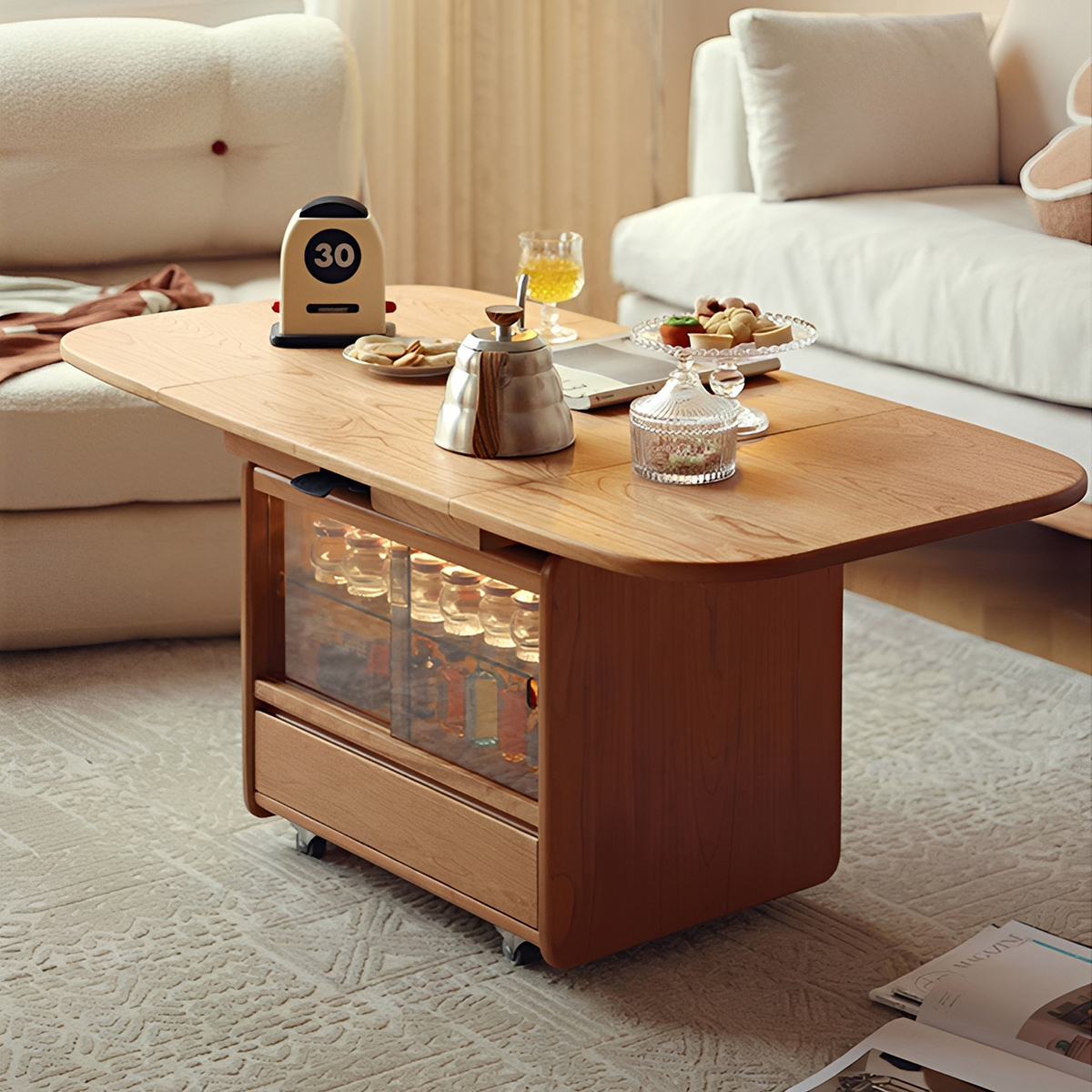 昇降式キャスター付き収納テーブル | 高さ調整可能な多機能省スペース