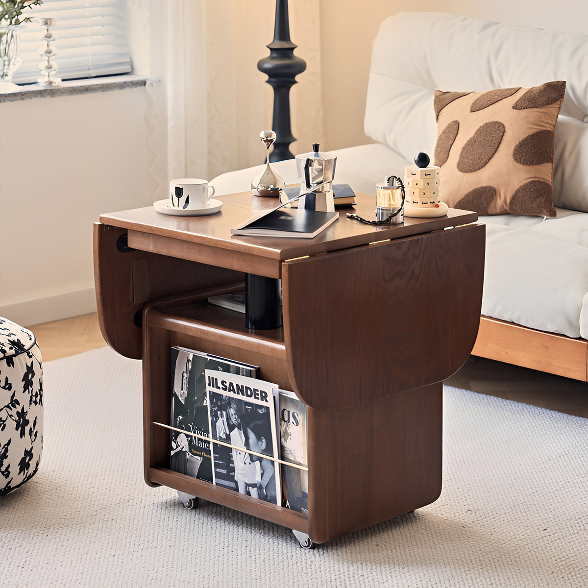 昇降式キャスター付き収納テーブル | 高さ調整可能な多機能省スペース