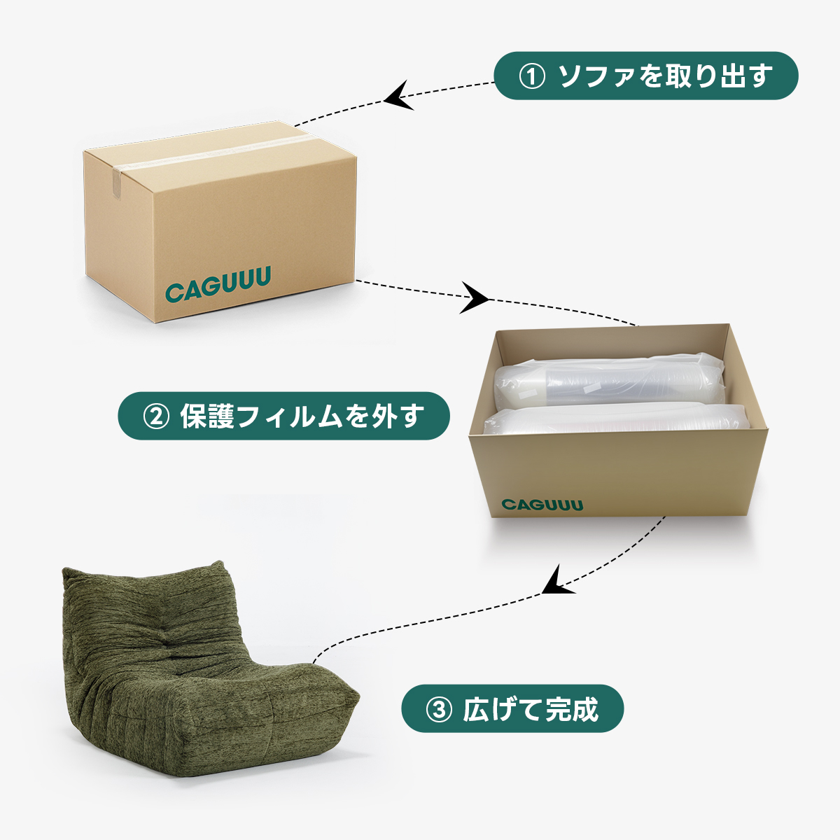 Soft Prime シェニールプレスフロアソファ｜圧縮梱包で搬入しやすい
