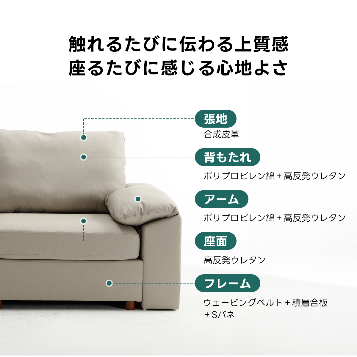 ナチュラルデザインリラックスソファ｜組み合わせ自在、取り外せる