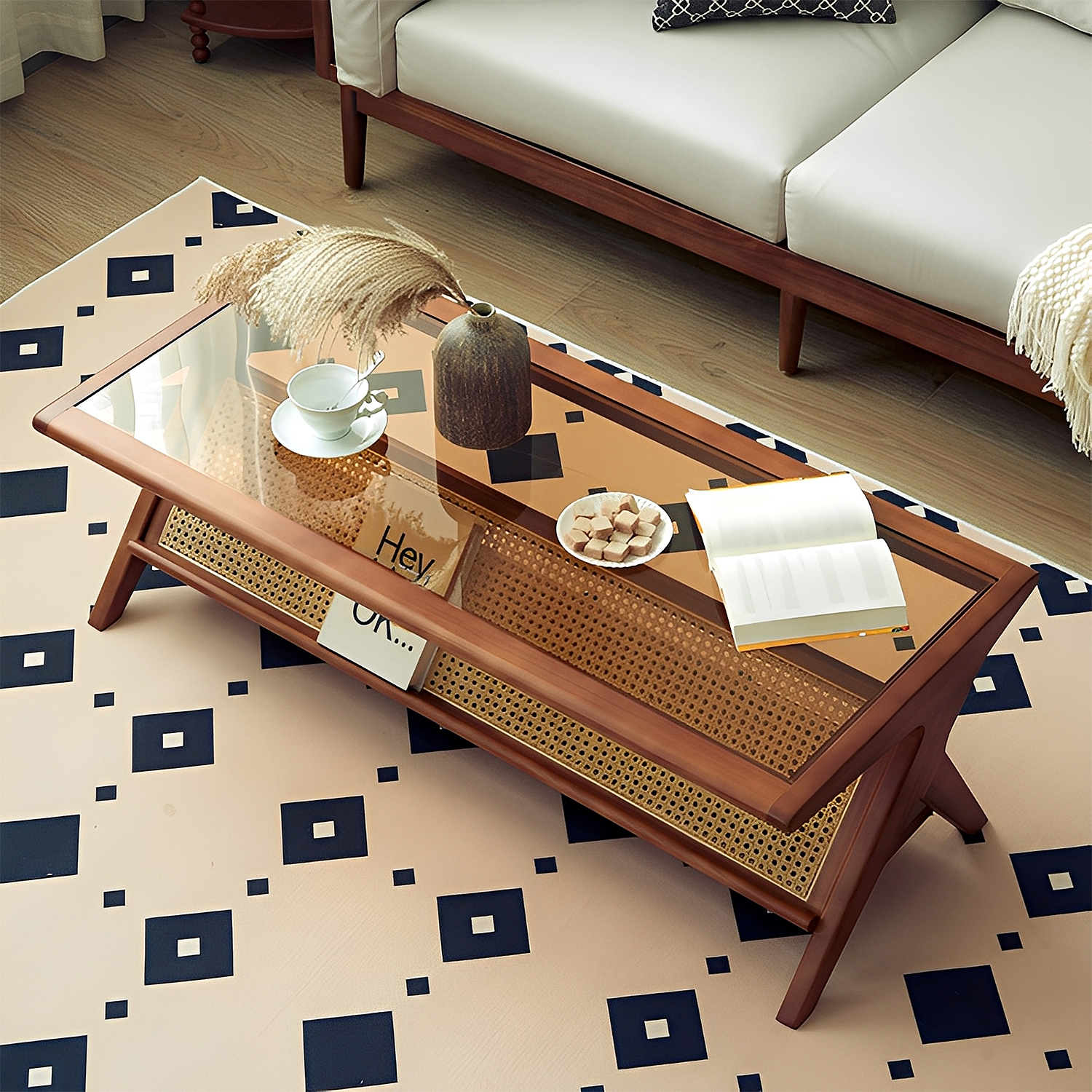 ラタン＆ウッドテーブル