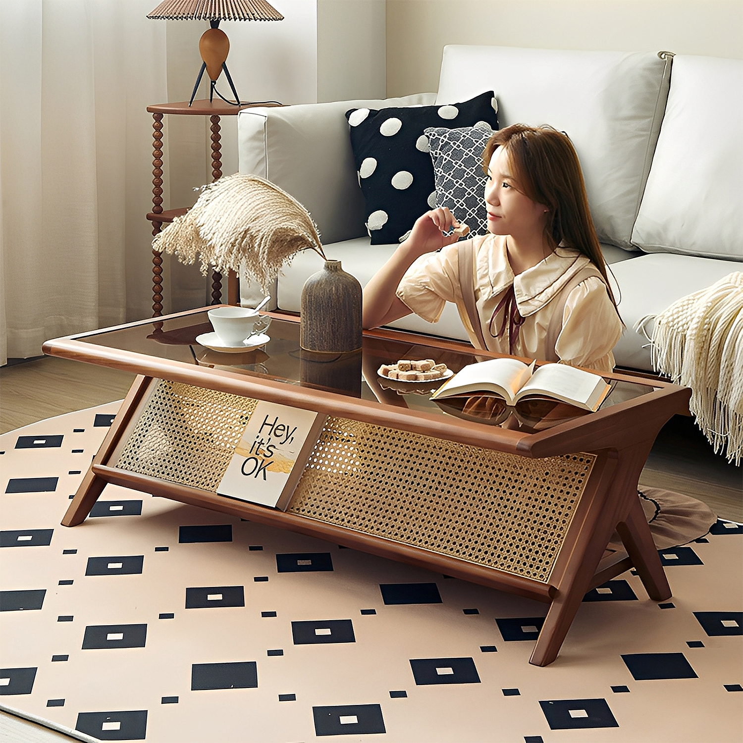 ラタン＆ウッドテーブル