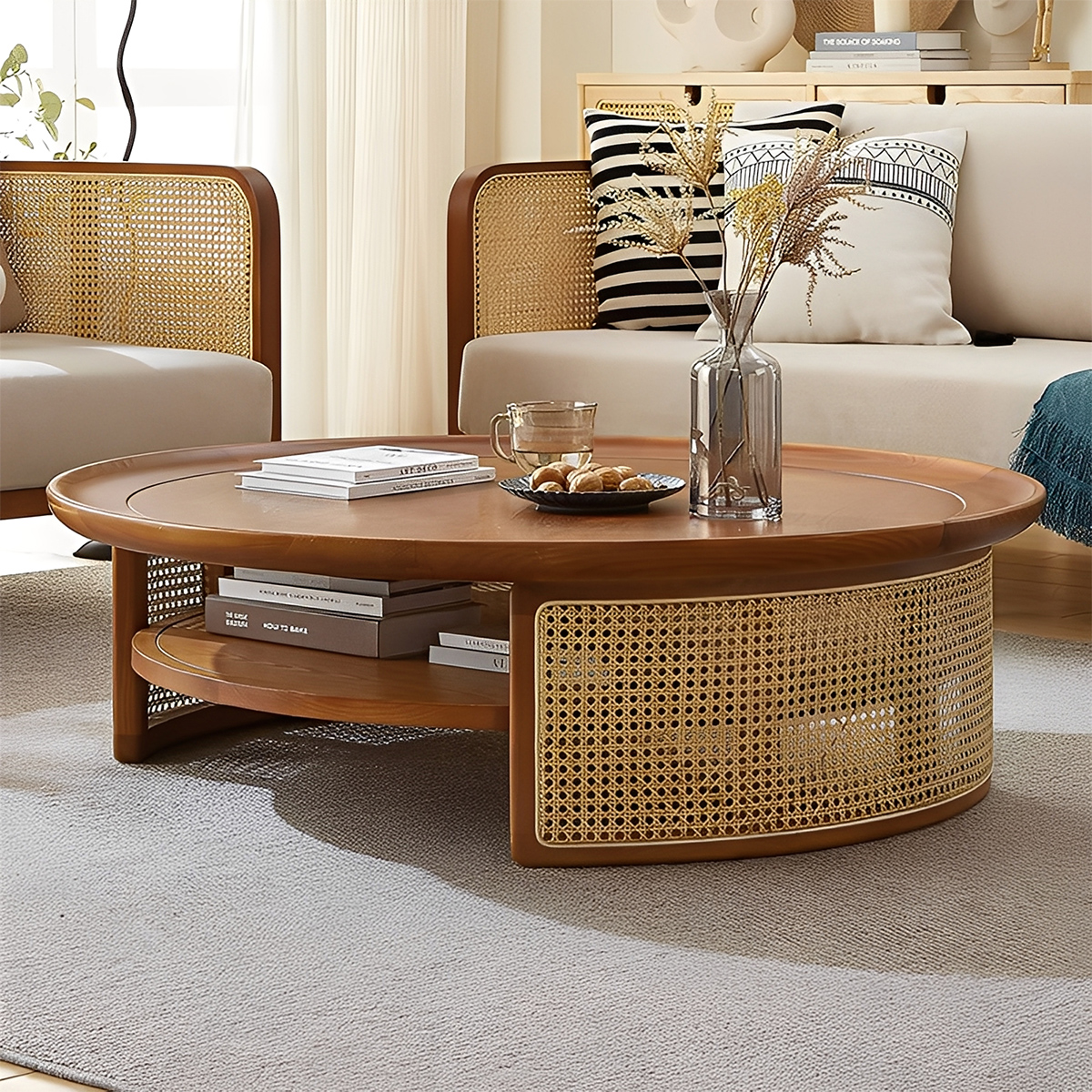 天然木ラウンドローテーブル