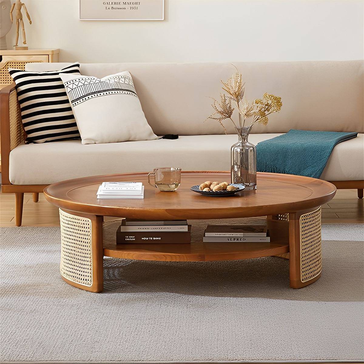 天然木ラウンドローテーブル