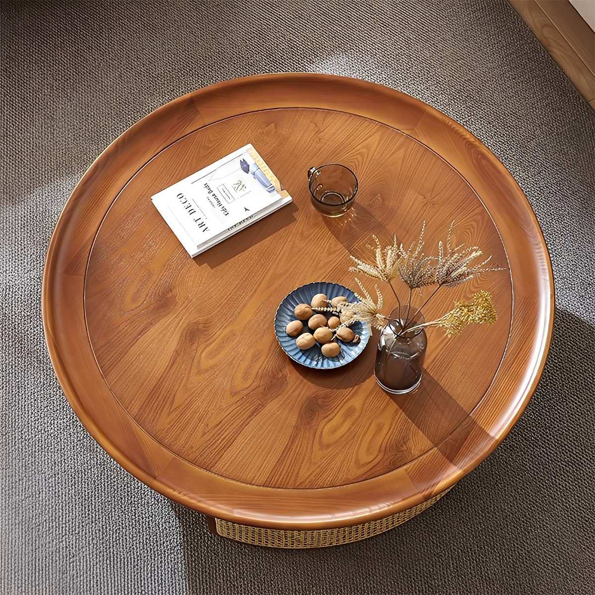 天然木ラウンドローテーブル | 美しい木目とヴィンテージ感を融合した