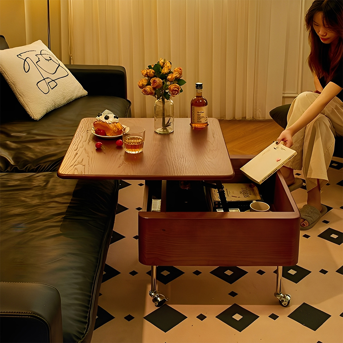 正方形昇降テーブル | ヴィンテージ感と機能性を両立した使い勝手 – CAGUUU