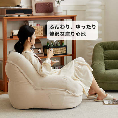 クリーム色クッション付きリラックスソファ クリーム色クッション付きリラックスソファ