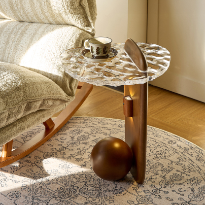 【大特価＆在庫限り】波ガラスサイドテーブル