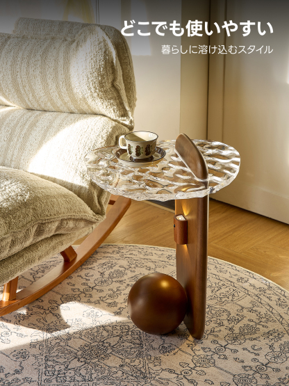 【大特価＆在庫限り】波ガラスサイドテーブル