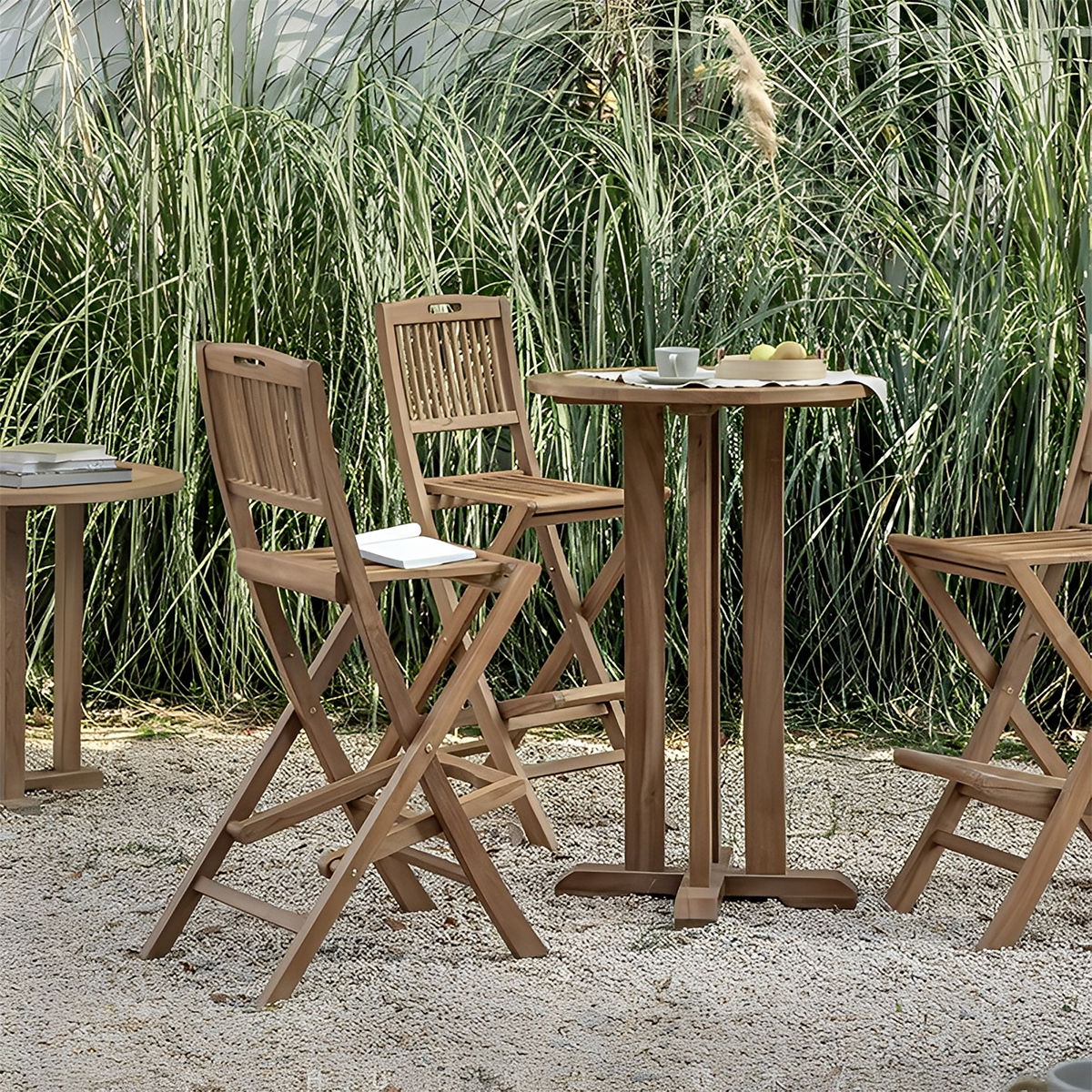 チーク材 屋外用ミニテーブルセット