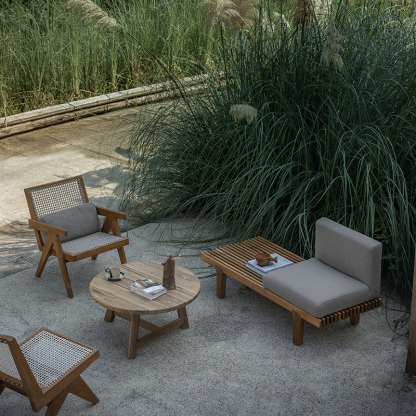 オーク材 屋外用イージーチェアセット