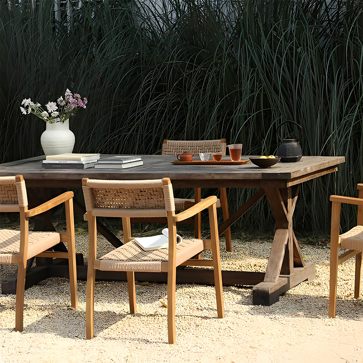 チーク材ナチュラルアームチェア