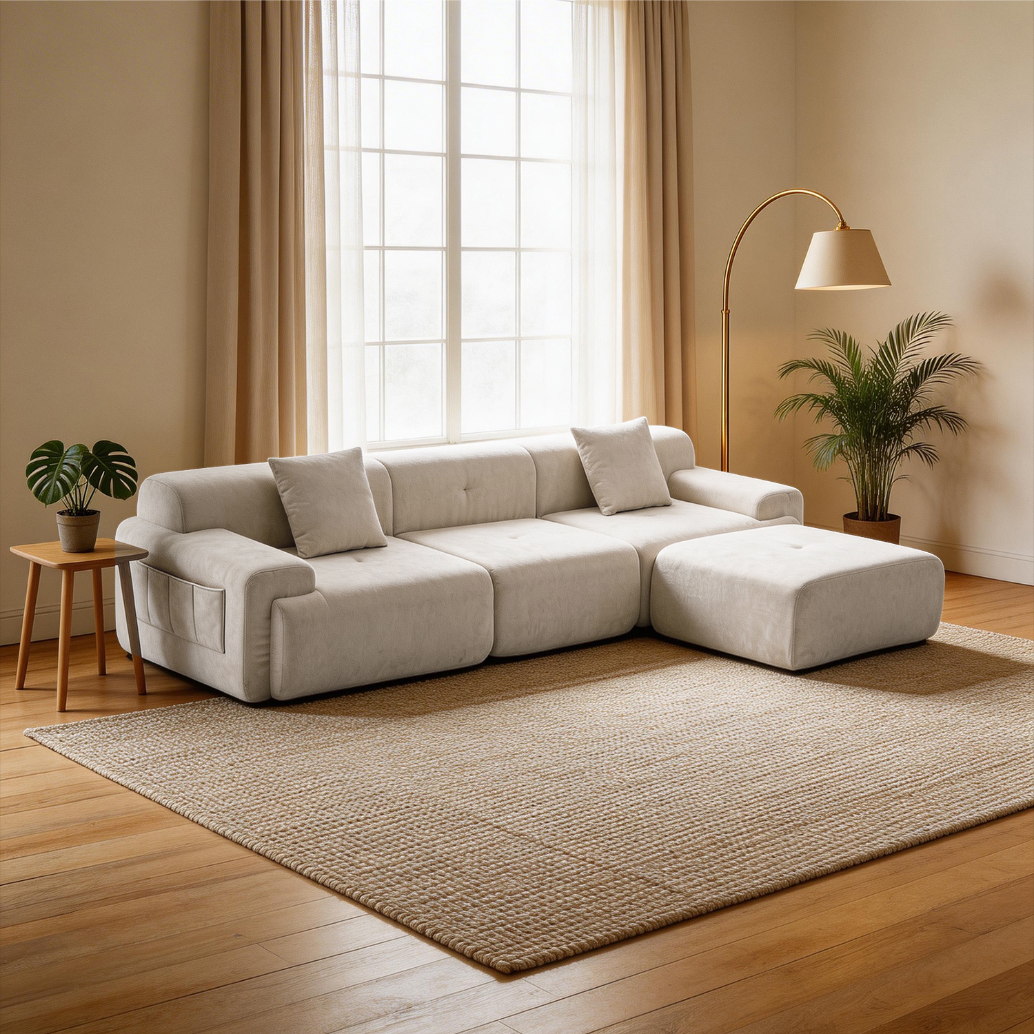 耐摩耗シェニールファブリックワイドソファ