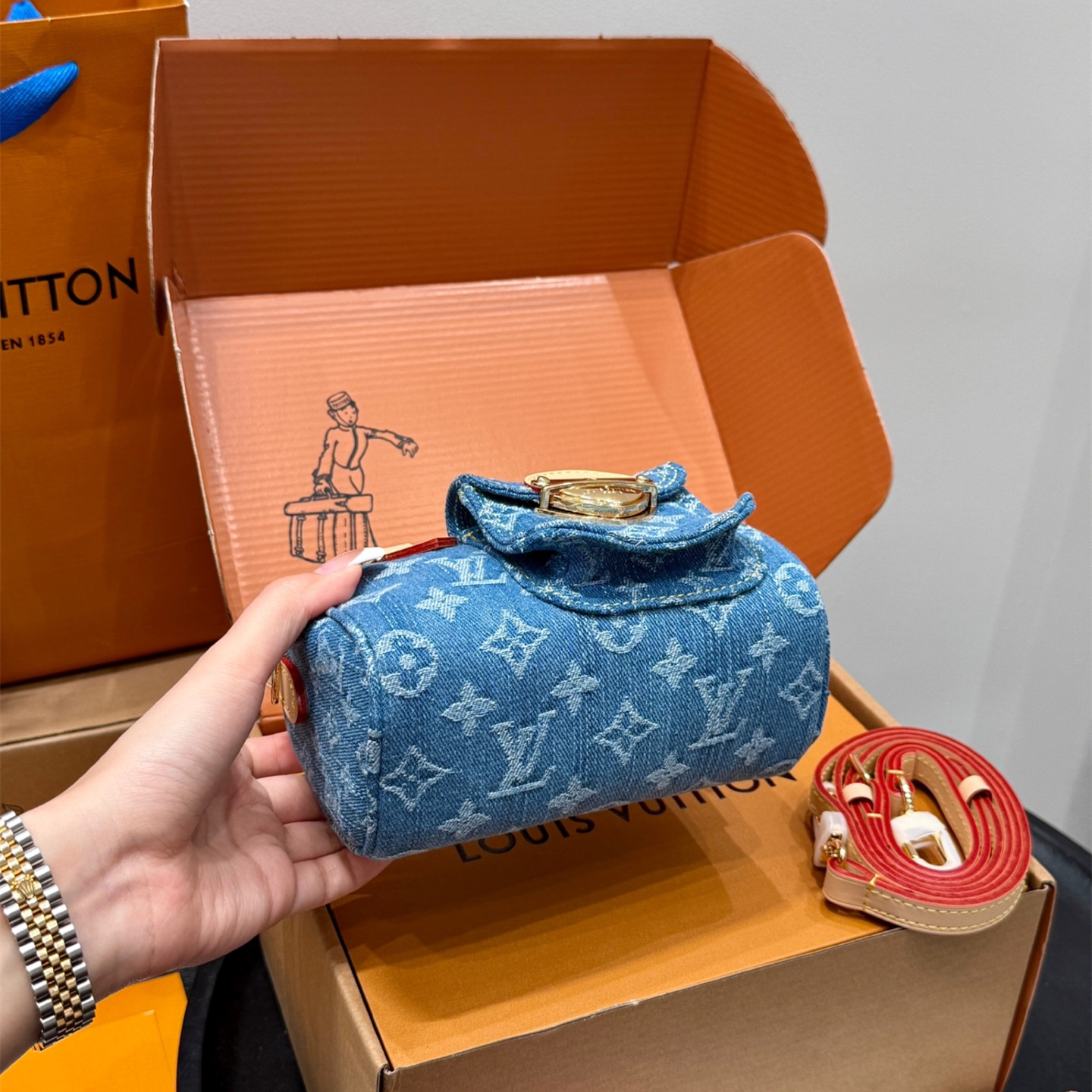 ルイ ヴィトン ( Louis Vuitton)デニム 小さめ 手提げ バッグ 16x10cm