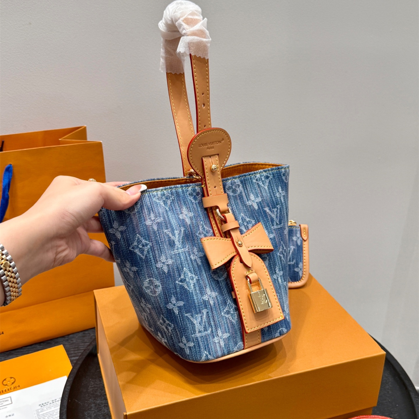 ルイ ヴィトン ( Louis Vuitton)デニム 手提げ バッグ 17x18cm