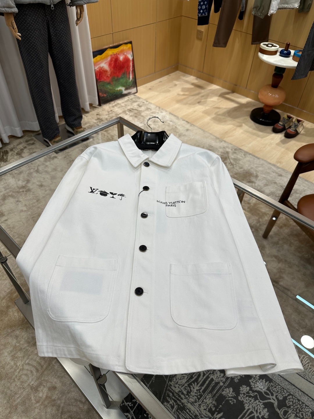 新作 LV FW26 メンズ プリント入りコットン製シングルブレスト長袖シャツ
