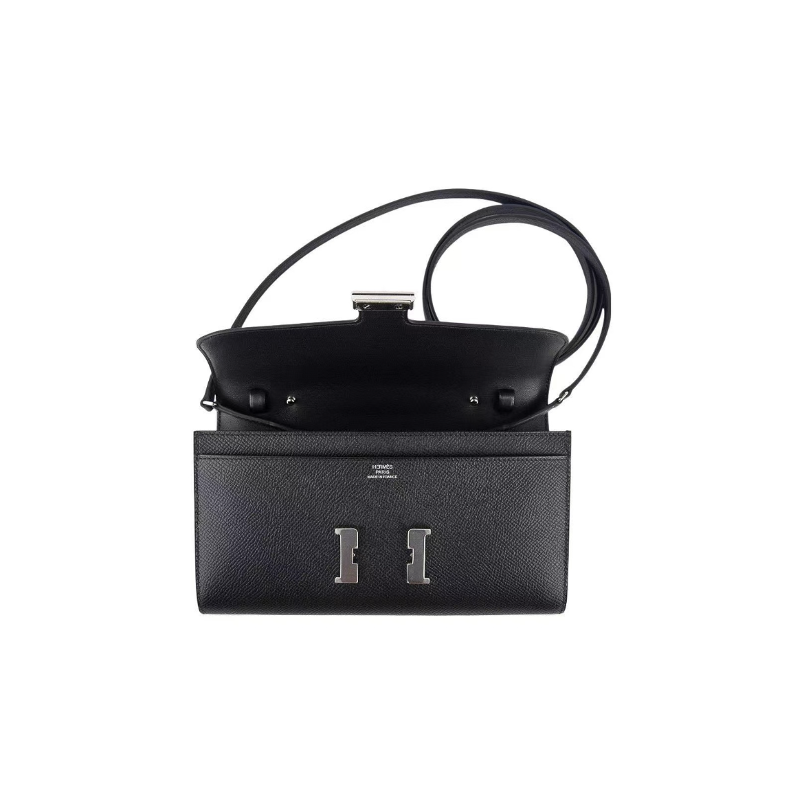 HERMES Constance Long To Go シルバーバックル エプソムレザー 財布 ハンドバッグ ショルダーバッグ 通常サイズ レディース Noir  （黒）
