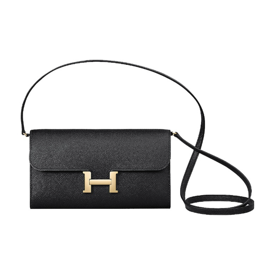 HERMES Constance Long To Go シルバーバックル エプソムレザー 財布 ハンドバッグ ショルダーバッグ 通常サイズ レディース Noir  （黒）