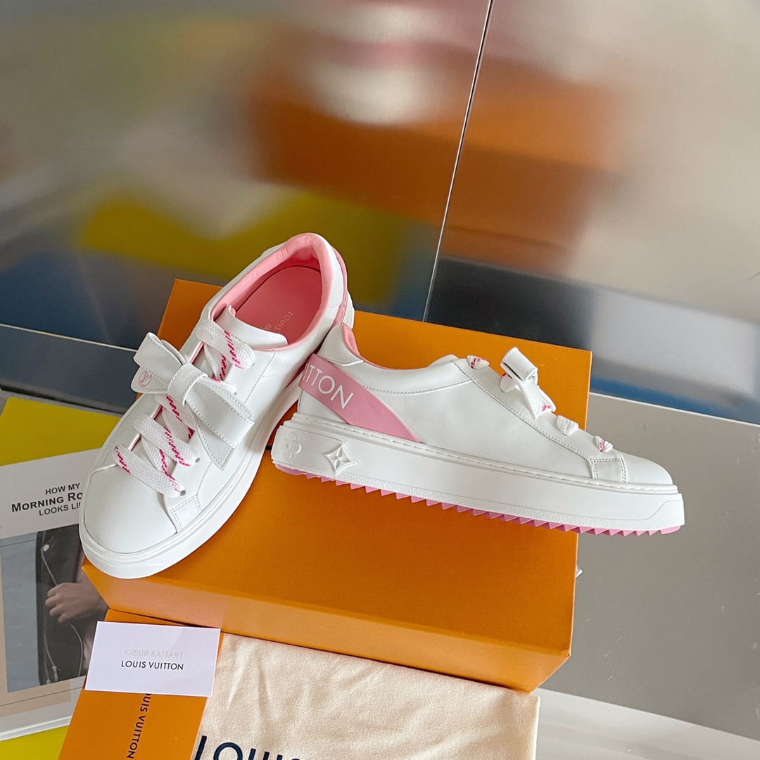 louis vuitton 2024 年の新モデルのリボン付き ホワイトスニーカー スポーツシューズ