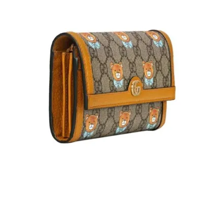 【GUCCI×KAIジョイントモデル】グッチ テディベアプリント キャンバスとレザー ロングフラップウォレット ベージュ エボニー