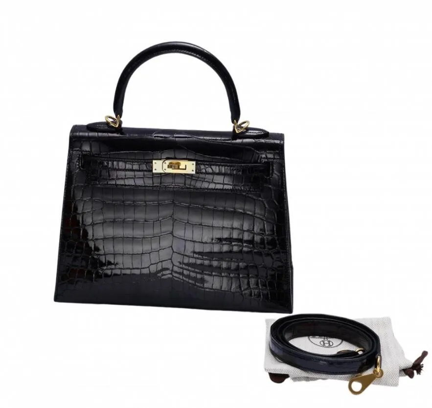 エルメス HERMES ケリー ケリー25 クロコダイルニロティカス ブラック ゴールド金具 Y刻印