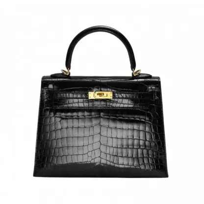 エルメス HERMES ケリー ケリー25 クロコダイルニロティカス ブラック ゴールド金具 Y刻印