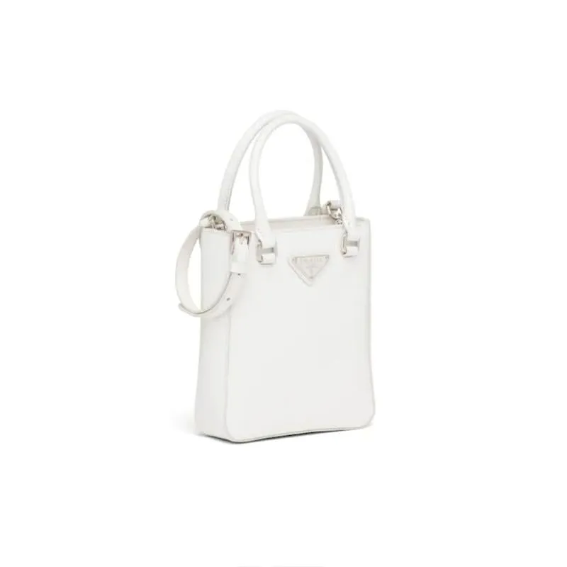 PRADA(プラダ) スモール ブラッシュドレザー トートバッグ ホワイト