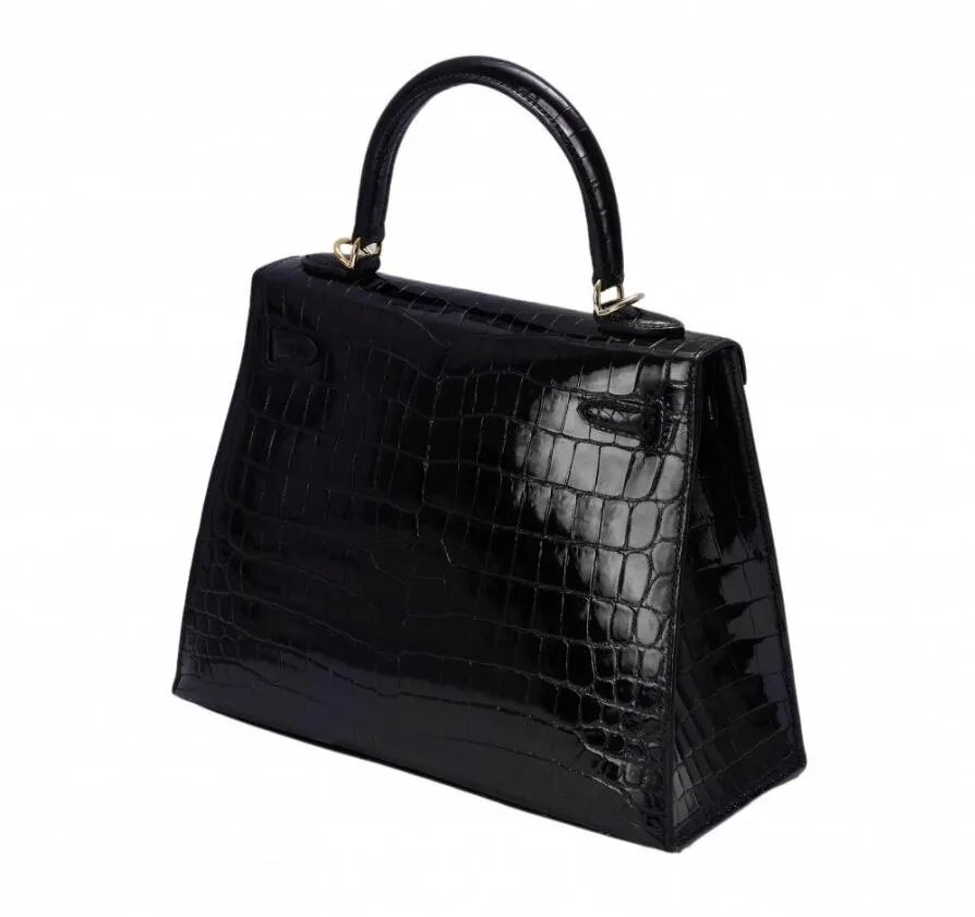 エルメス HERMES ケリー ケリー25 クロコダイルニロティカス ブラック ゴールド金具 Y刻印