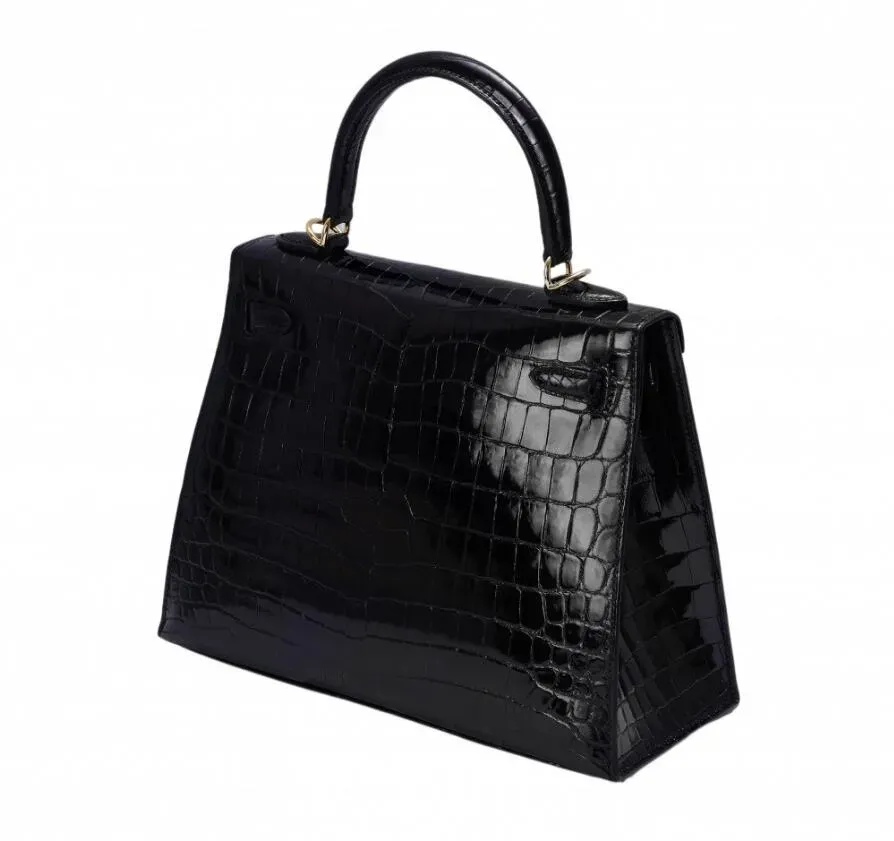 エルメス HERMES ケリー ケリー25 クロコダイルニロティカス ブラック ゴールド金具 Y刻印