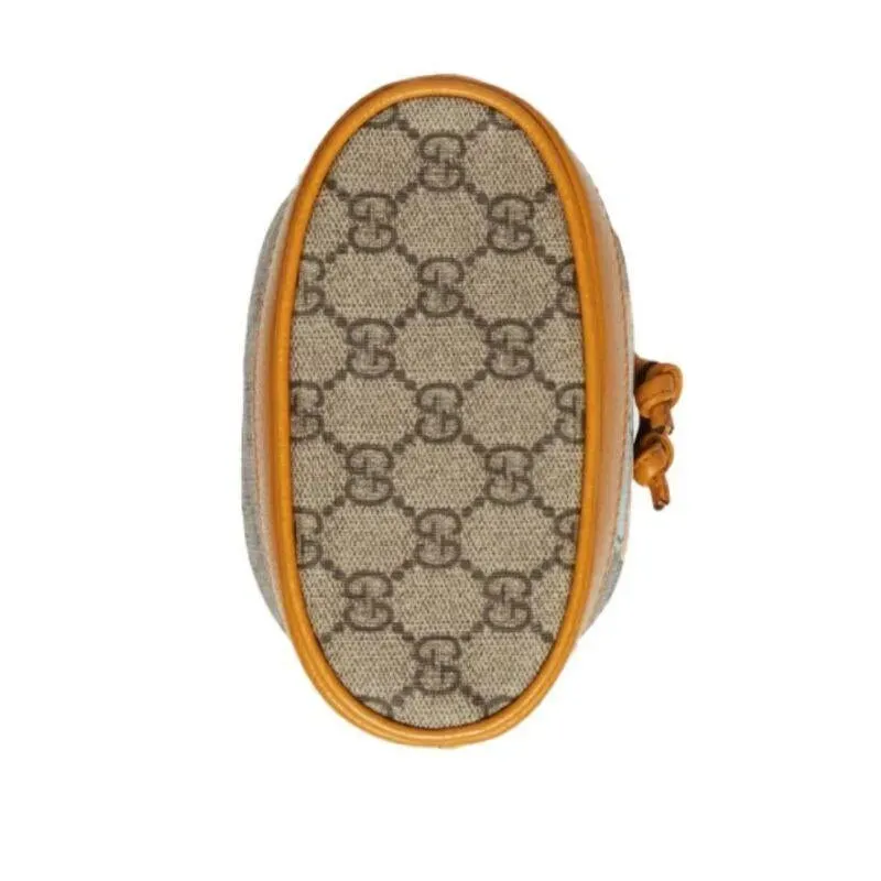 【GUCCI×KAIジョイントモデル】グッチテディベアプリントキャンバス＆レザー巾着バケットバッグミニベージュ/エボニー