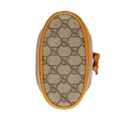 【GUCCI×KAIジョイントモデル】グッチテディベアプリントキャンバス＆レザー巾着バケットバッグミニベージュ/エボニー
