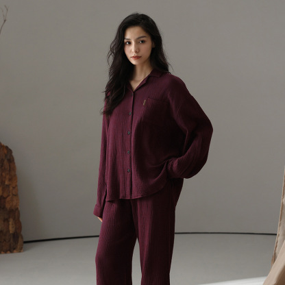 Women's double-layer gauze all-cotton simple comfortable homewear set