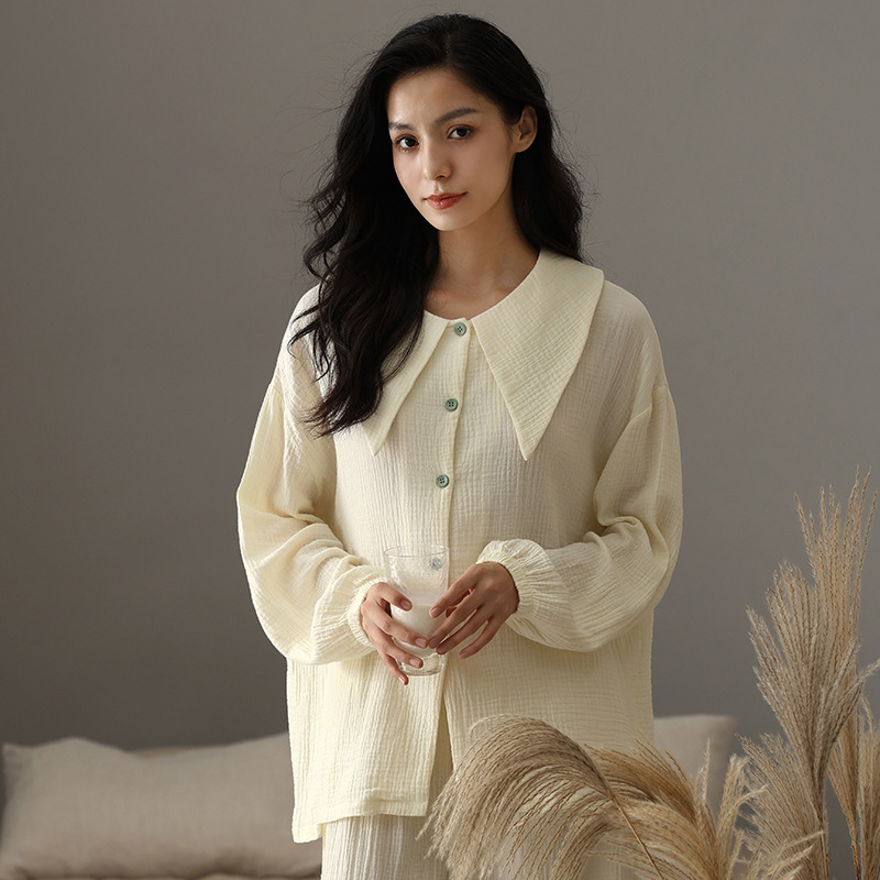 Women's double-layer gauze French-style large collar homewear set