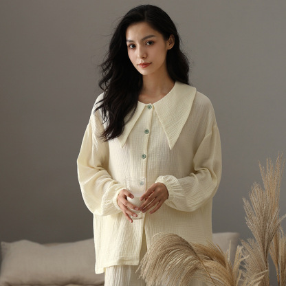 Women's double-layer gauze French-style large collar homewear set