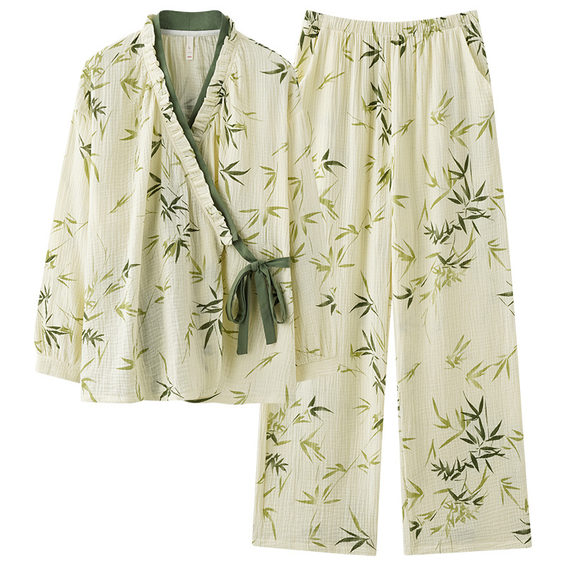 Women's double-layer gauze bamboo leaf pattern homewear set