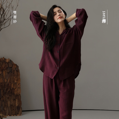 Women's double-layer gauze all-cotton simple comfortable homewear set
