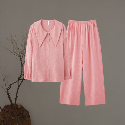Women's double-layer gauze French-style large collar homewear set