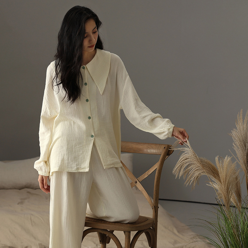 Women's double-layer gauze French-style large collar homewear set