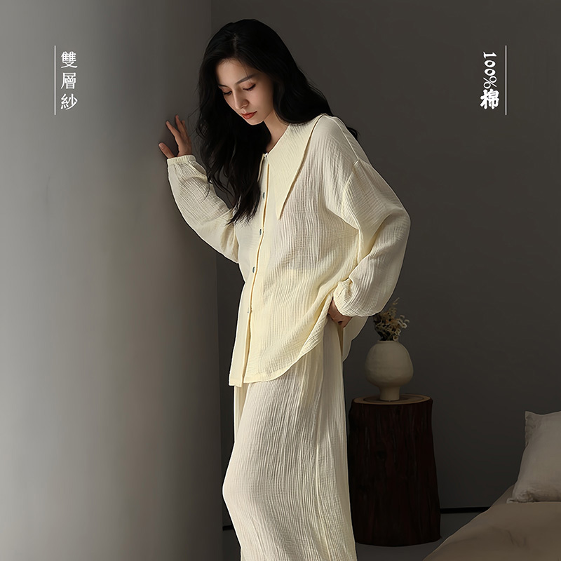Women's double-layer gauze French-style large collar homewear set