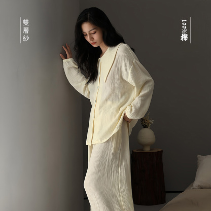 Women's double-layer gauze French-style large collar homewear set