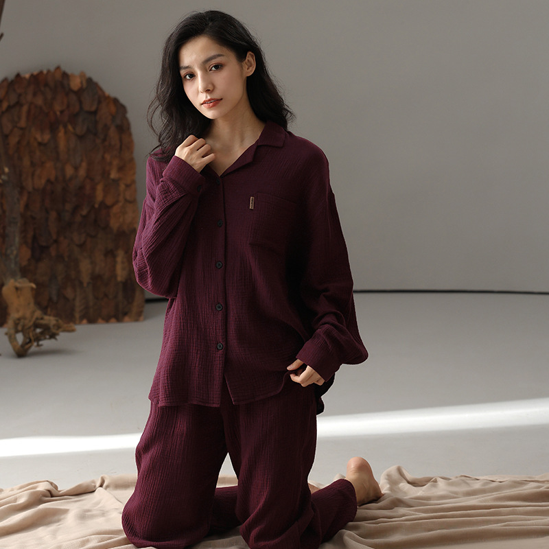 Women's double-layer gauze all-cotton simple comfortable homewear set
