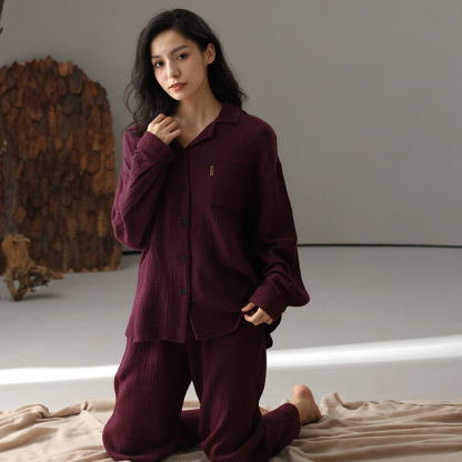 Women's double-layer gauze all-cotton simple comfortable homewear set