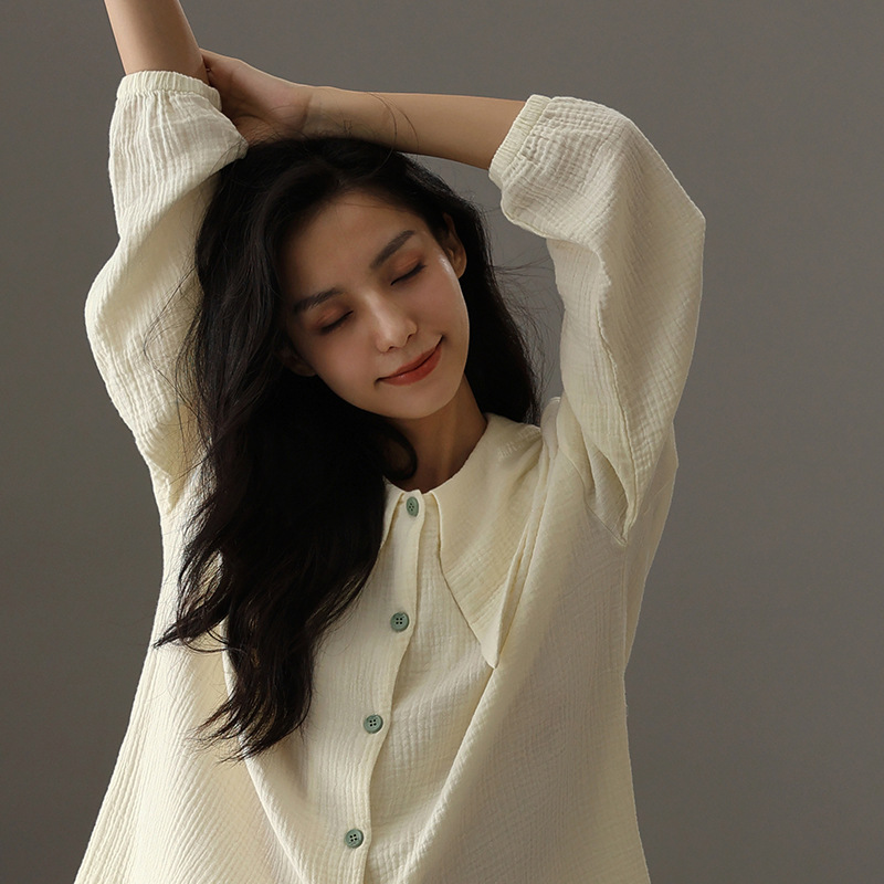 Women's double-layer gauze French-style large collar homewear set