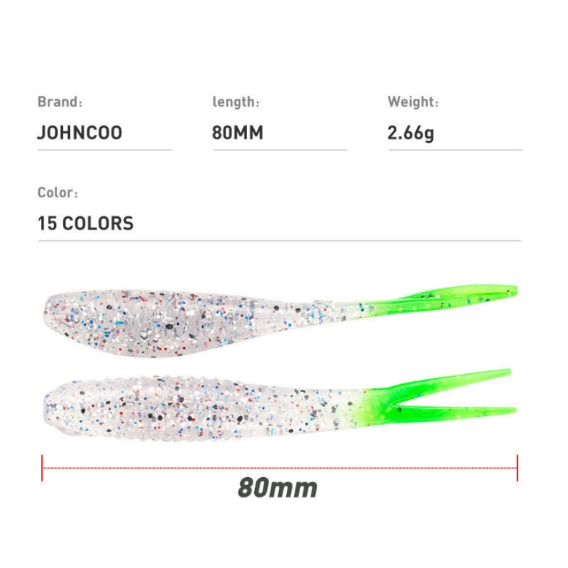 Baby silencer Split Tail Soft Bait 8cm 2.8g 6pcs/bag