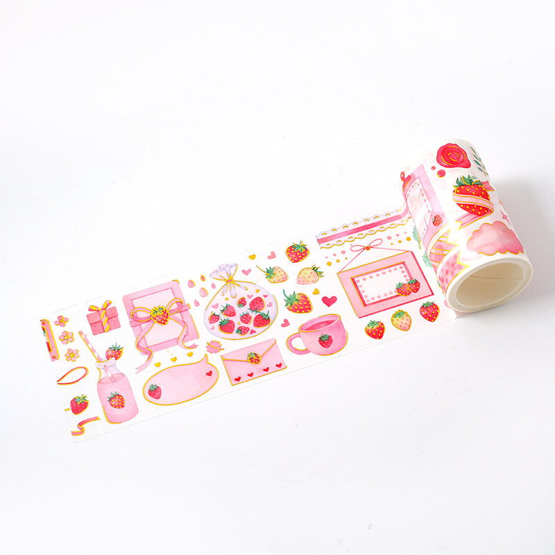 Early foam stamping and paper tape Strawberry party series Hand account diary DIY decorative tape 10