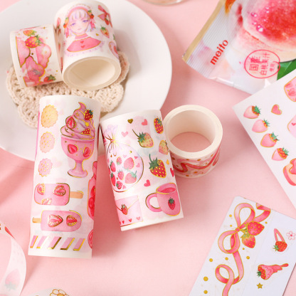 Early foam stamping and paper tape Strawberry party series Hand account diary DIY decorative tape 10